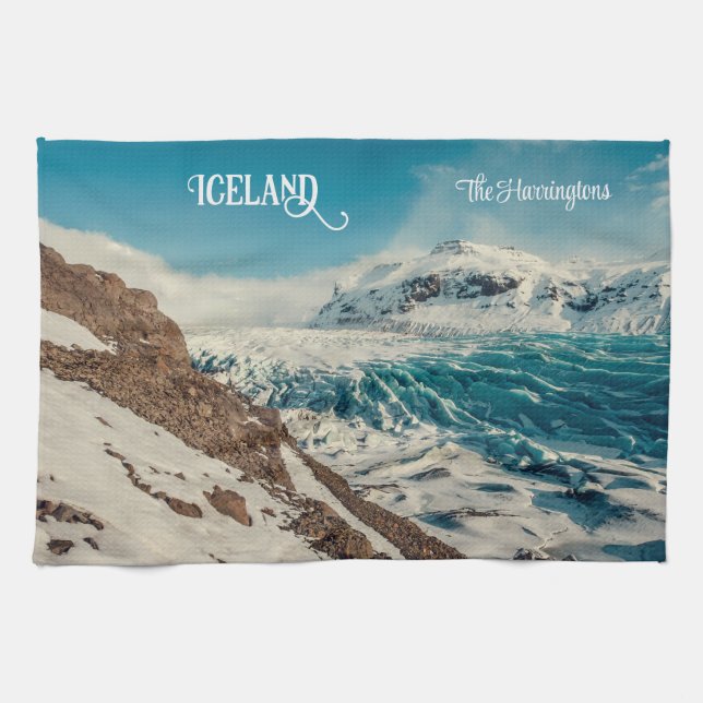 Custom Text Solheimajokull, Iceland Tea Towel (Horizontal)