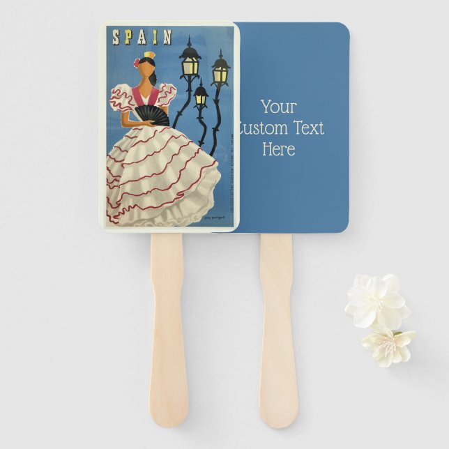 Custom text SPAIN vintage travel hand fan set (Front and Back)