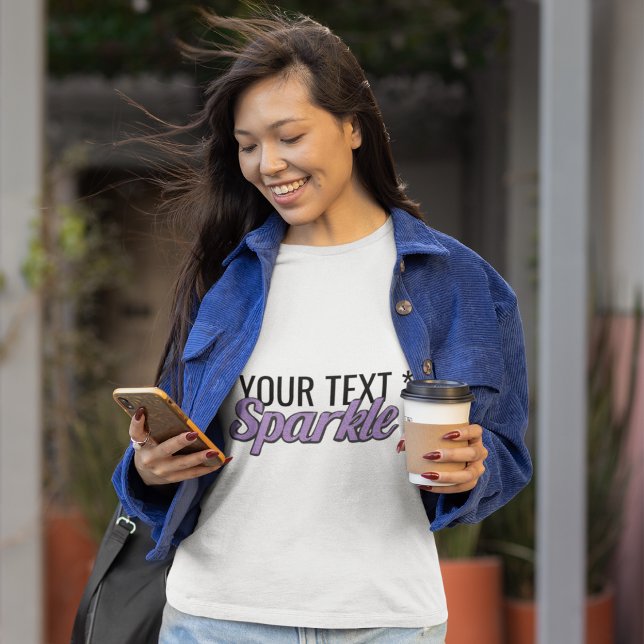 Custom text Sparkle purple glitter effect T-Shirt (Daily sparkle!)