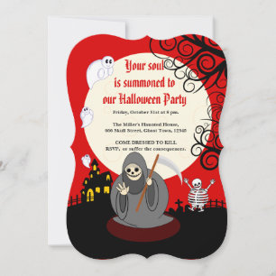 Custom text, spooky Halloween "Grim Reaper": Invitation