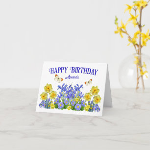 Custom Text Spring Flowers and Butterflies    Card
