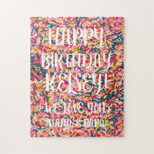 Custom Text Sprinkles Happy Birthday Jigsaw Puzzle