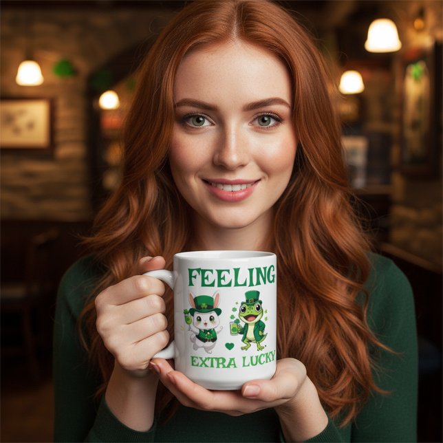 Custom Text St. Patrick's Day Frog and Bunny Coffee Mug (Creator Uploaded)