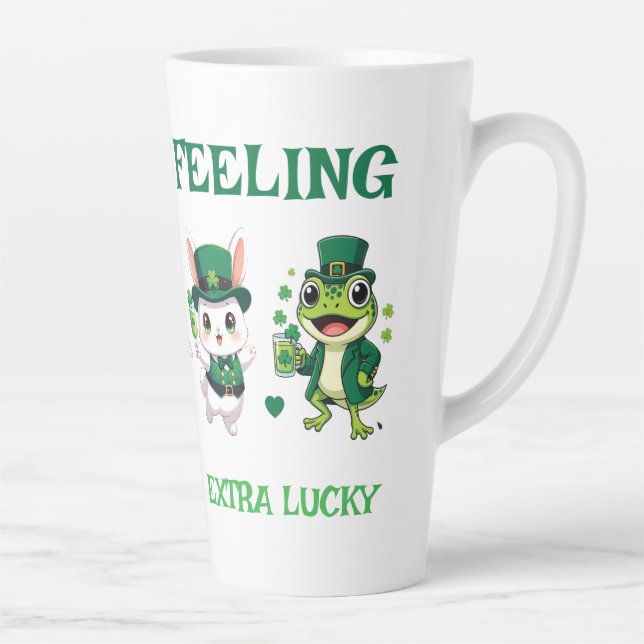 Custom Text St. Patrick's Day Frog and Bunny Latte Mug (Right)