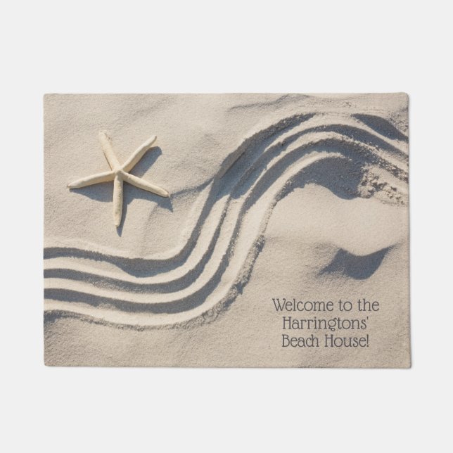 Custom text Starfish beach house door mat (Front)