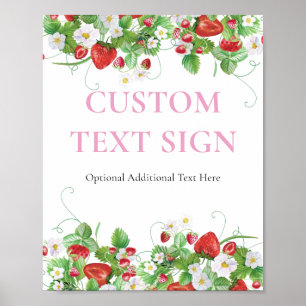 Custom Text Strawberry Berry Sweet Baby Shower Poster