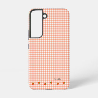Custom Text Strawberry Check Orange Samsung Galaxy Case