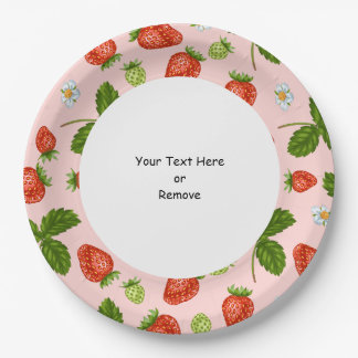 Custom Text Strawberry Pattern Pink Background Paper Plate