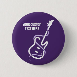 Custom Text Stylised Guitar 6 Cm Round Badge