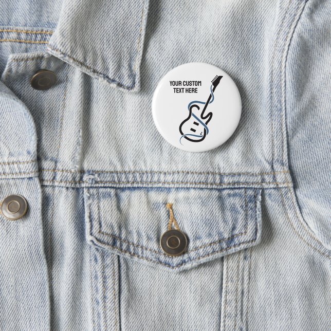 Custom Text Stylised Guitar 6 Cm Round Badge (In Situ)