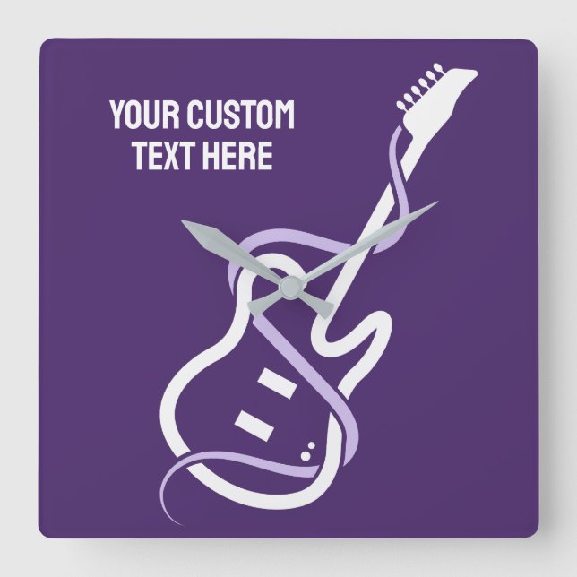 Custom Text Stylised Guitar Square Wall Clock (Front)