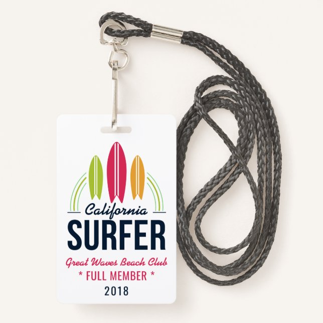 Custom Text Surfer badges ID Badge (Front with Lanyard)