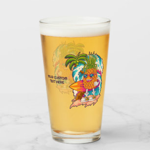 Custom Text Surfing Pineapple Glass