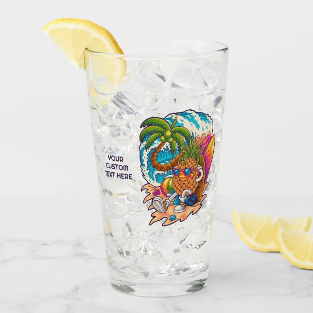 Custom Text Surfing Pineapple Glass (Front Ice)