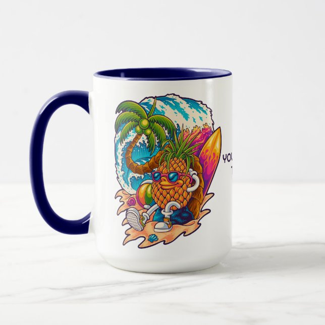 Custom Text Surfing Pineapple Mug (Left)
