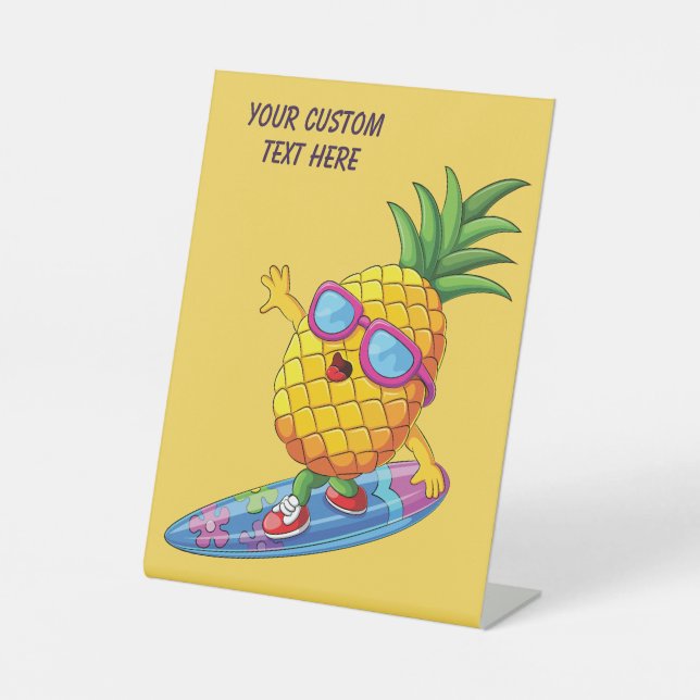 Custom Text Surfing Pineapple Pedestal Sign (Front)