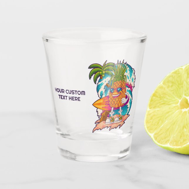 Custom Text Surfing Pineapple Shot Glass (Front)