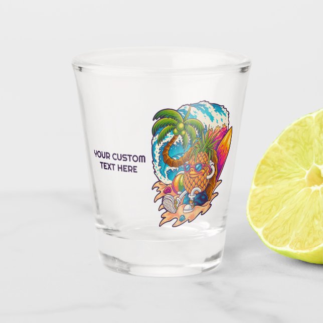 Custom Text Surfing Pineapple Shot Glass (Front)