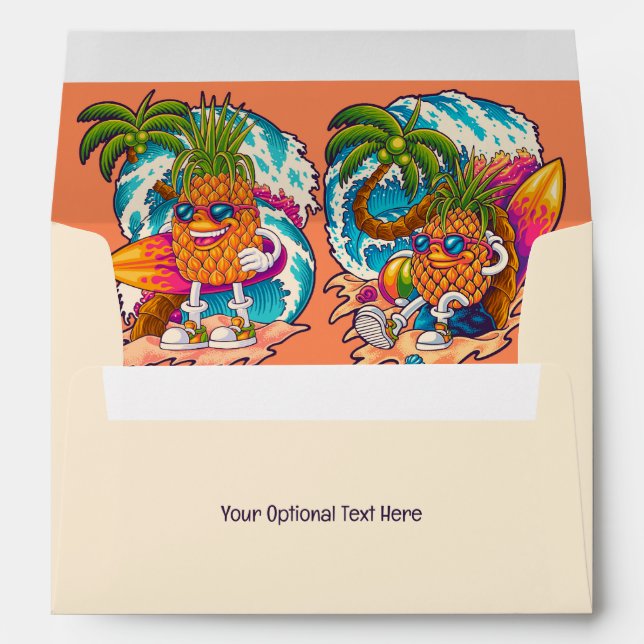 Custom Text Surfing Pineapples Envelope (Back (Bottom))
