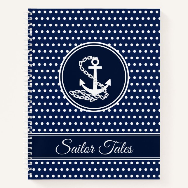 Custom Text Template Maritime Style Blue And White Notebook (Front)