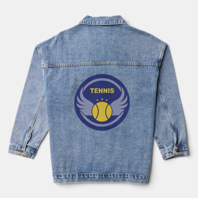Custom Text Tennis Ball with Wings Denim Jacket (Back)