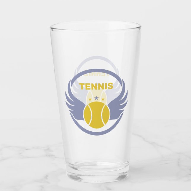 Custom Text Tennis Ball with Wings Glass (Front)