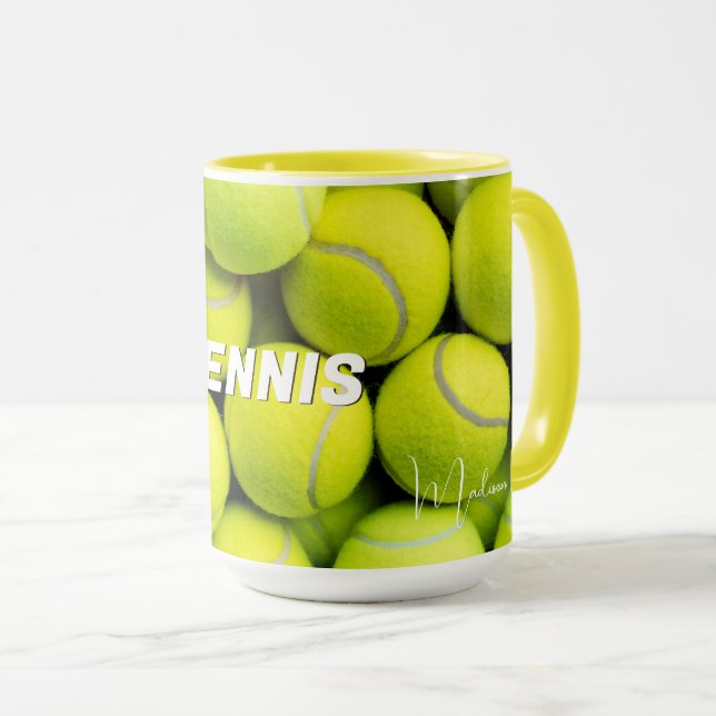 Custom Text Tennis Balls Mug (Front Right)