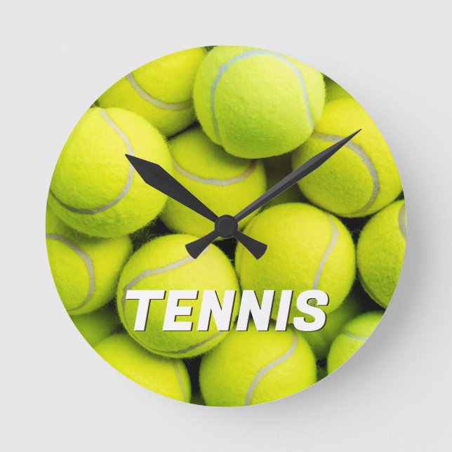 Custom Text Tennis Balls Round Clock (Front)