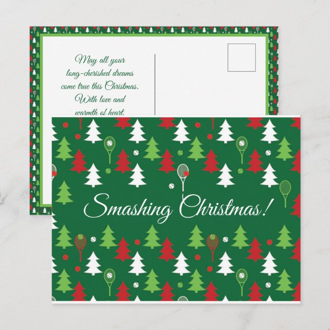 Custom text 💚💔🤍 tennis Christmas Postcard (Front/Back)