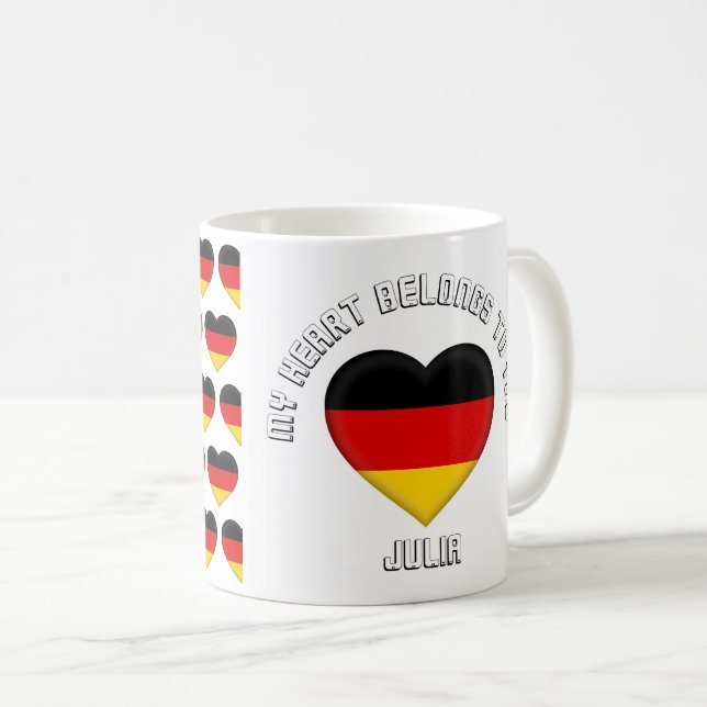 Custom Text The German Flag Hearts Pattern Coffee Mug (Front Right)