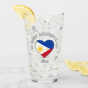 Custom Text The Philippines Flag Heart Glass