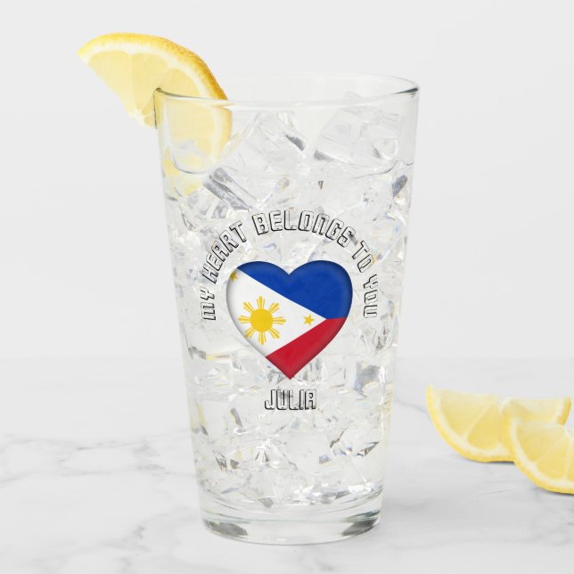 Custom Text The Philippines Flag Heart Glass (Front Ice)