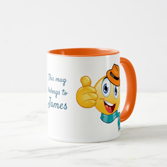 Custom Text Thumbs up Emoji with Hat and Scarf Mug (Front Right)