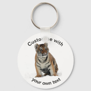 Custom Text Tiger Cub in the Snow Key Ring