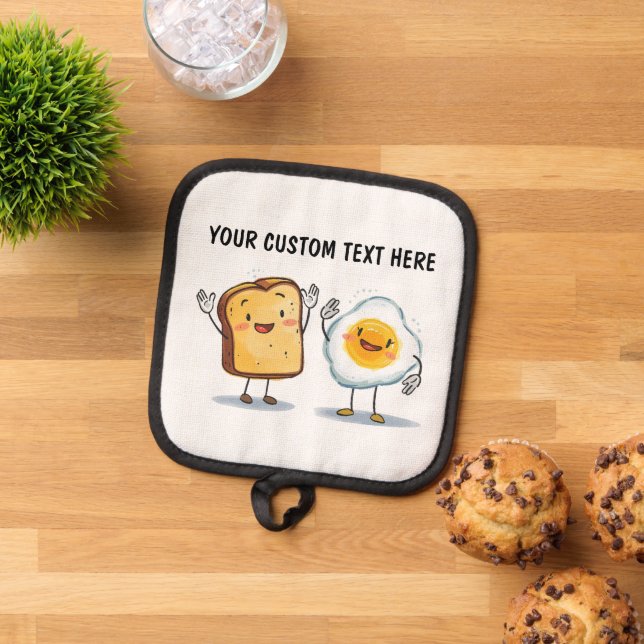 Custom Text Toast and Egg Cute Pot Holder (Top Down)