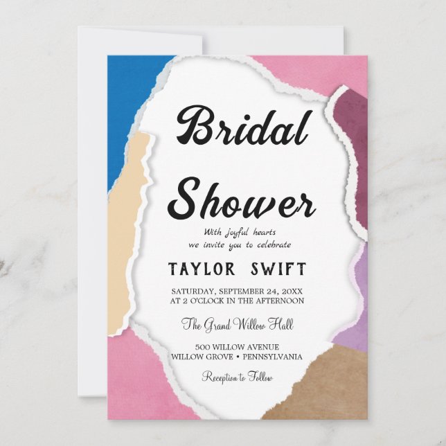 Custom Text Torn Paper Bridal Shower Invitation (Front)