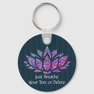 Custom Text Tranquil Teal & Rainbow Lotus Flower Key Ring