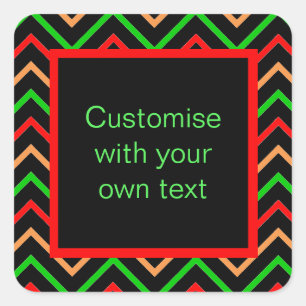 Custom Text Trendy Chevron Black Square Sticker