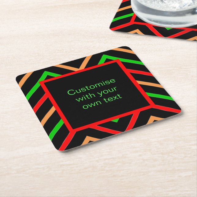 Custom Text Trendy Chevron Square Paper Coaster (Angled)