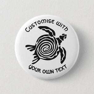 Custom Text Tribal Turtle Design 6 Cm Round Badge