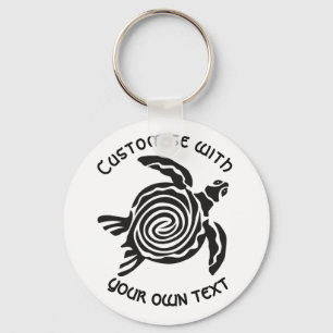 Custom Text Tribal Turtle Design Key Ring