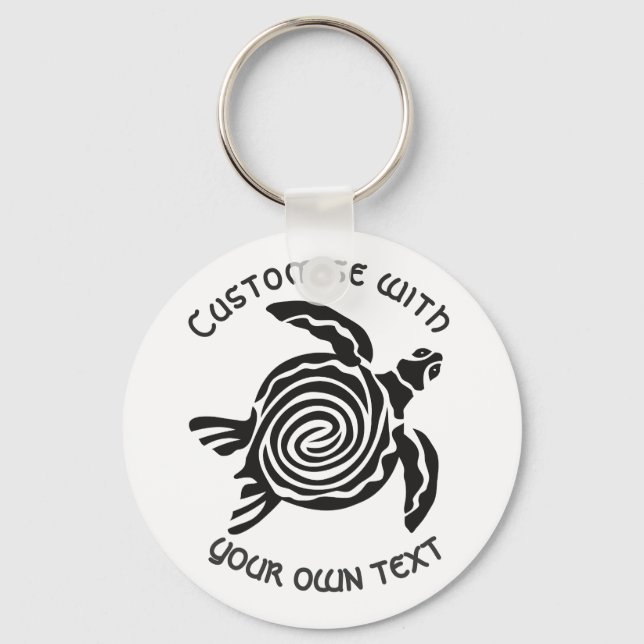 Custom Text Tribal Turtle Design Key Ring (Front)