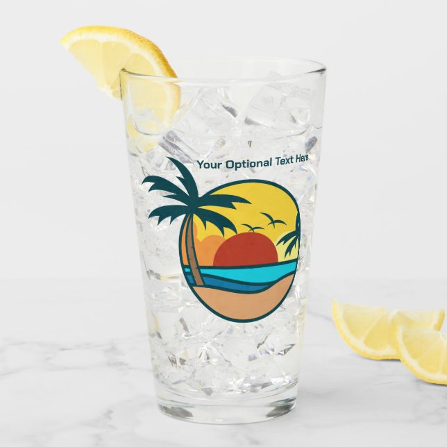 Custom Text Tropical Beach Sunset Glass (Front Ice)