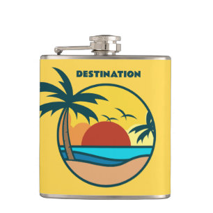 Custom Text Tropical Beach Sunset Hip Flask