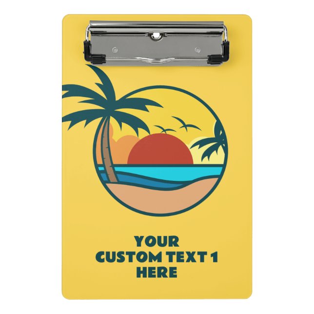 Custom Text Tropical Beach Sunset Mini Clipboard (Front)