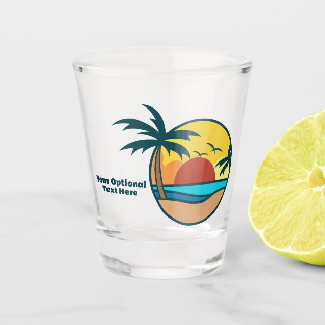 Custom Text Tropical Beach Sunset Shot Glass (Front)