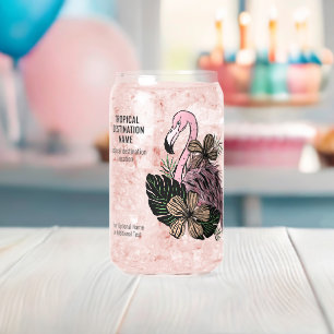 Custom Text Tropical Flamingo Can Glass