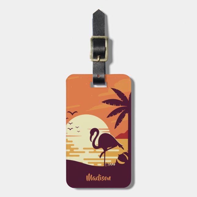 Custom text Tropical Flamingo luggage tag (Front Vertical)