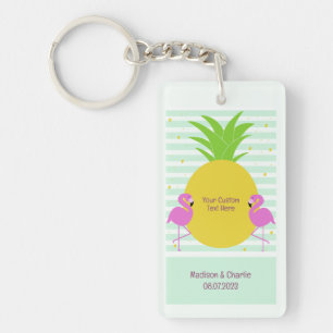 Custom Text Tropical Flamingos Key Ring