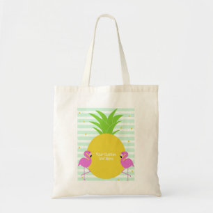 Custom Text Tropical Flamingos Tote Bag